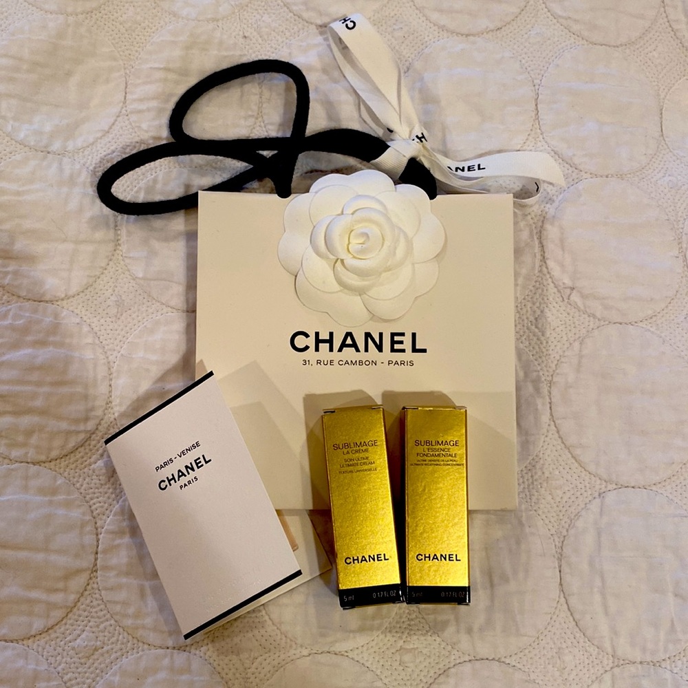 Chanel Sublimage La Creme and L'essence Foundamentale and chanel bag